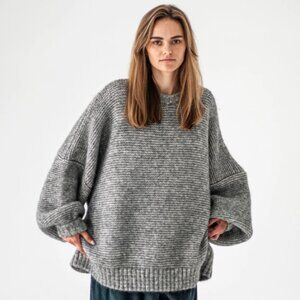 NWT ATUKO Alpaca Merino Cotton Chunky Drop Shoulder Oversized Sweater Grey
